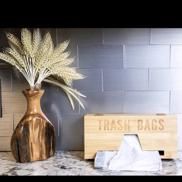 Bamboo TBarash Bag Holder Dispenser Plastic Bag Storage Organizer Kitchen Pantry - Picture 2 of 6